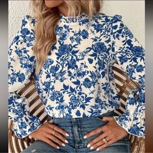 Floral Print Keyhole Blouse High Neck Ruffle
Long Sleeve Blouse